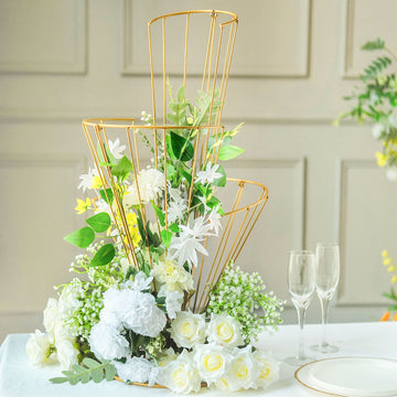 28" Tall Gold Metal Wired Spiral Shaped Flower Frame Stand, Floral Display Wedding Centerpiece