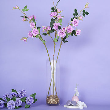 2 Stems | 38" Tall Lavender Lilac Artificial Silk Rose Flower Bouquet Bushes