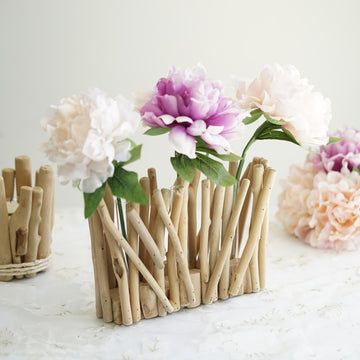 7" Tall Natural Rectangle Driftwood Wooden Flower Vase with 5" Glass Tubes, Cylinder Glass Hydroponic Vase