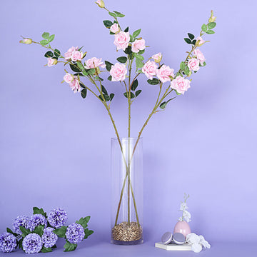 2 Stems | 38" Tall Pink Artificial Silk Rose Flower Bouquet Bushes