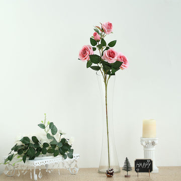 2 Bouquets | 33" Tall Pink Artificial Silk Rose Flower Bush Stems