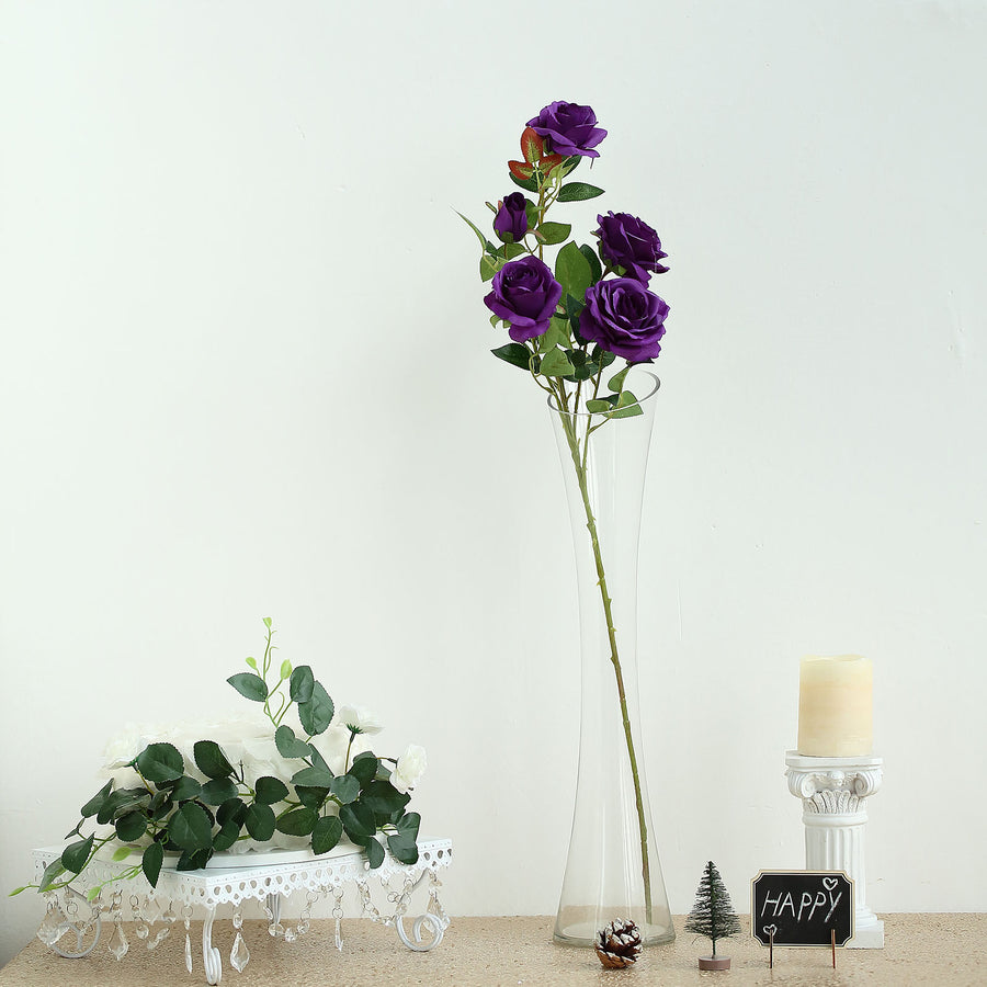 2 Bouquets | 33Inches Tall Purple Artificial Silk Rose Flower Bush Stems