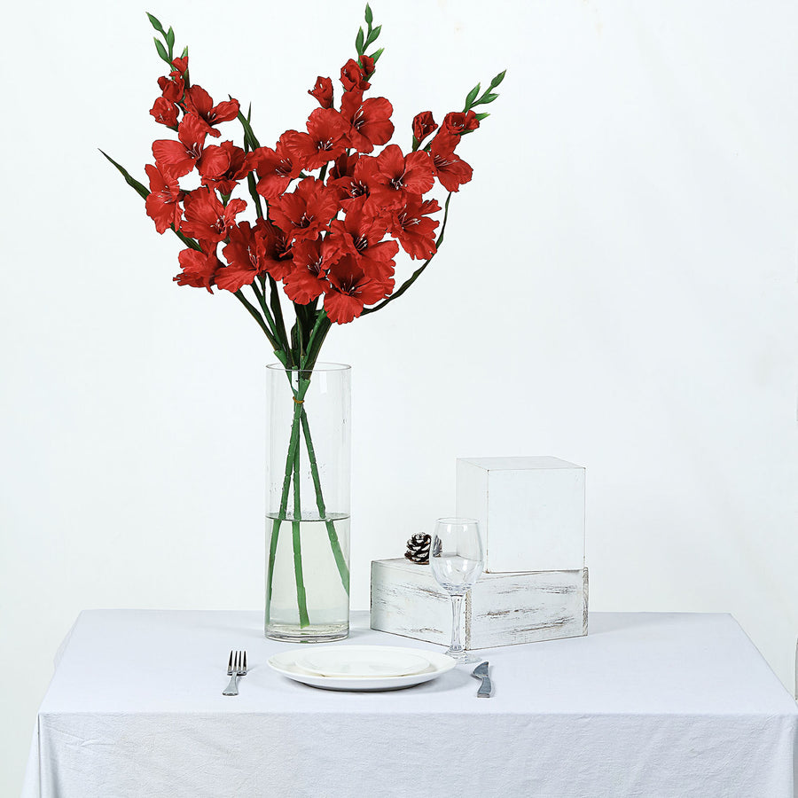 3 Stems | 36inch Tall Red Artificial Silk Gladiolus Flower Spray Bushes