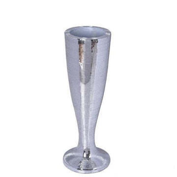 32" Tall Silver Polystone Mirror Mosaic Pedestal Trumpet Floor Vase