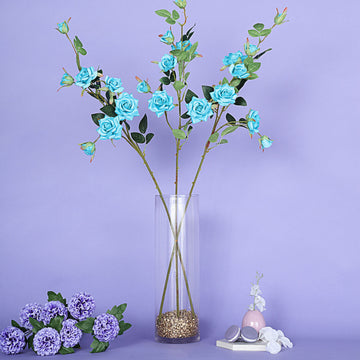 2 Stems | 38" Tall Turquoise Artificial Silk Rose Flower Bouquet Bush