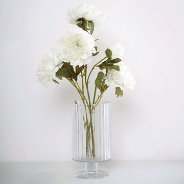 2 Bushes | 29" Tall White Artificial Silk Peony Flower Bouquets