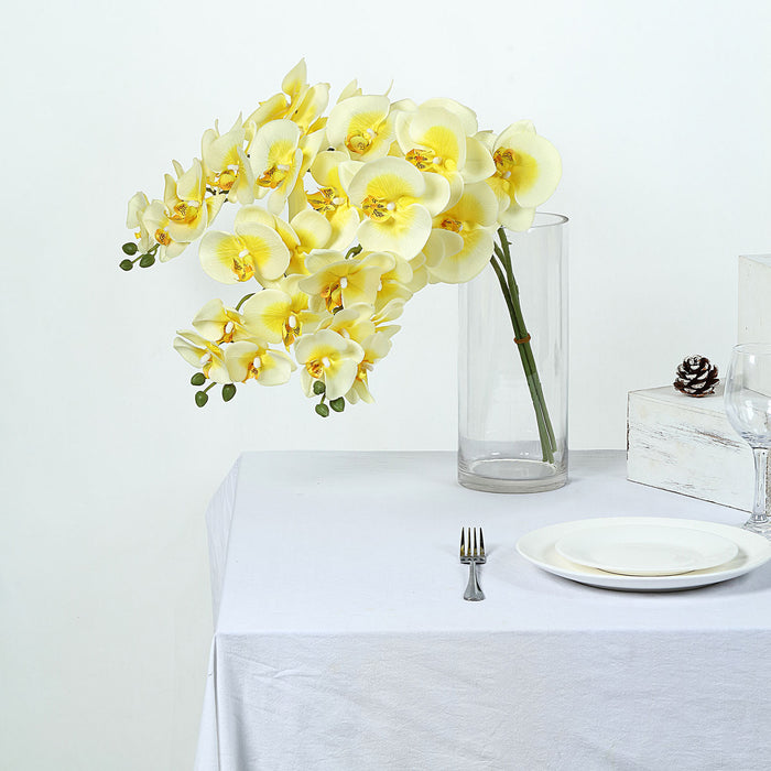 2 Stems | 40inch Tall White/Yellow Artificial Silk Orchid Flower Bouquets