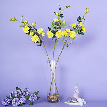 2 Stems | 38" Tall Yellow Artificial Silk Rose Flower Bouquet Bushes