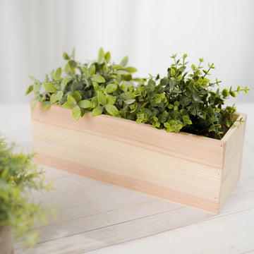 18"x6" Tan Rectangular Wood Planter Box, Plant Holder With Removable Plastic Liners