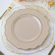 10 Pack | 11inch Taupe Heavy Duty Disposable Baroque Dinner Plates with Gold Rim