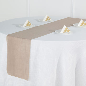 12"x108" Taupe Linen Table Runner, Slubby Textured Wrinkle Resistant Table Runner