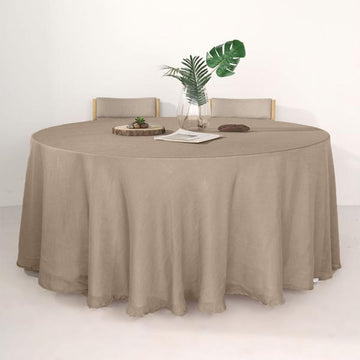 120" Taupe Seamless Round Tablecloth, Linen Table Cloth With Slubby Textured, Wrinkle Resistant