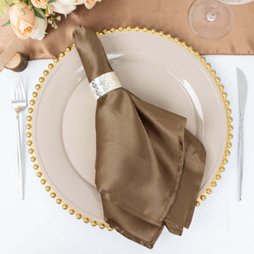 5 Pack Taupe Satin Cloth Napkins with Hemmed Edges, Reusable Dinner Napkins - 20"x20"