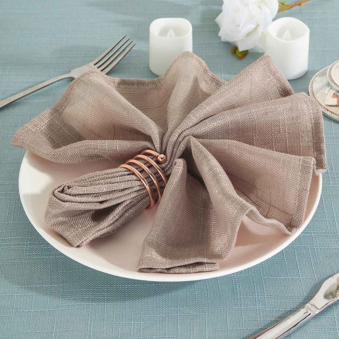 5 Pack | Taupe Slubby Textured Cloth Dinner Napkins, Wrinkle Resistant Linen | 20x20Inch