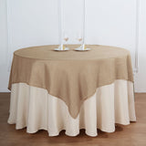 72x72 Taupe Linen Square Overlay | Slubby Textured Wrinkle Resistant Table Overlay
