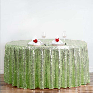 108" Tea Green Seamless Premium Sequin Round Tablecloth