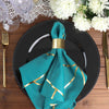 5 Pack | Teal With Geometric Gold Foil Cloth Polyester Dinner Napkins | 20x20inch
