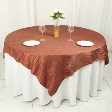 72"x72" Terracotta Accordion Crinkle Taffeta Table Overlay, Square Tablecloth Topper