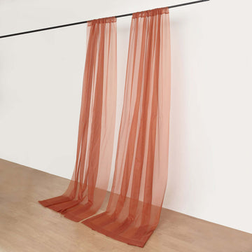 2 Pack Terracotta (Rust) Sheer Chiffon Event Curtain Drapes, Durable Flame Resistant Premium Organza Backdrop Event Panels With Rod Pockets - 10ftx10ft