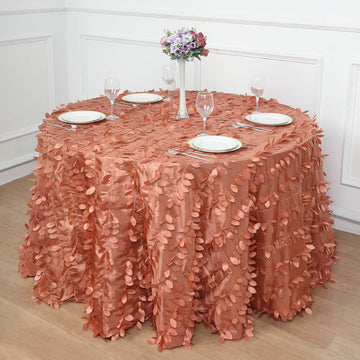 120" Terracotta 3D Leaf Petal Taffeta Fabric Seamless Round Tablecloth