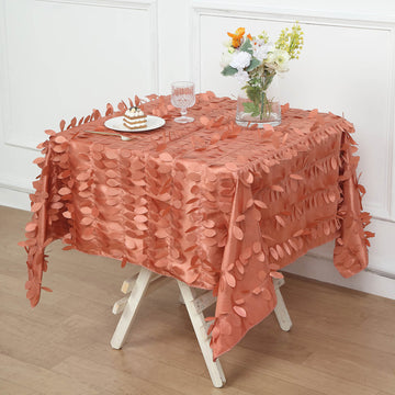 54" Terracotta 3D Leaf Petal Taffeta Fabric Seamless Square Tablecloth