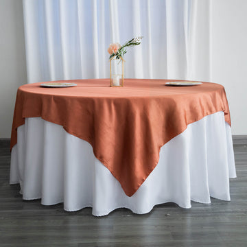 72" x 72" Terracotta Seamless Satin Square Tablecloth Overlay