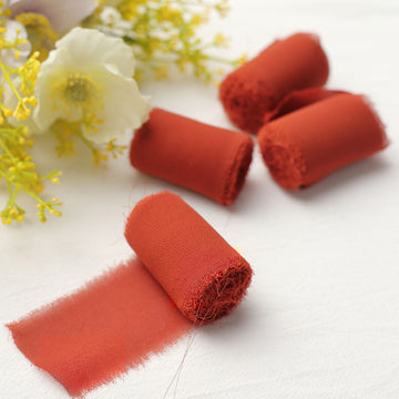2 Pack 6yds Terracotta (Rust) Silk-Like Chiffon Ribbon Roll, DIY Wedding Bouquet Linen Wrap
