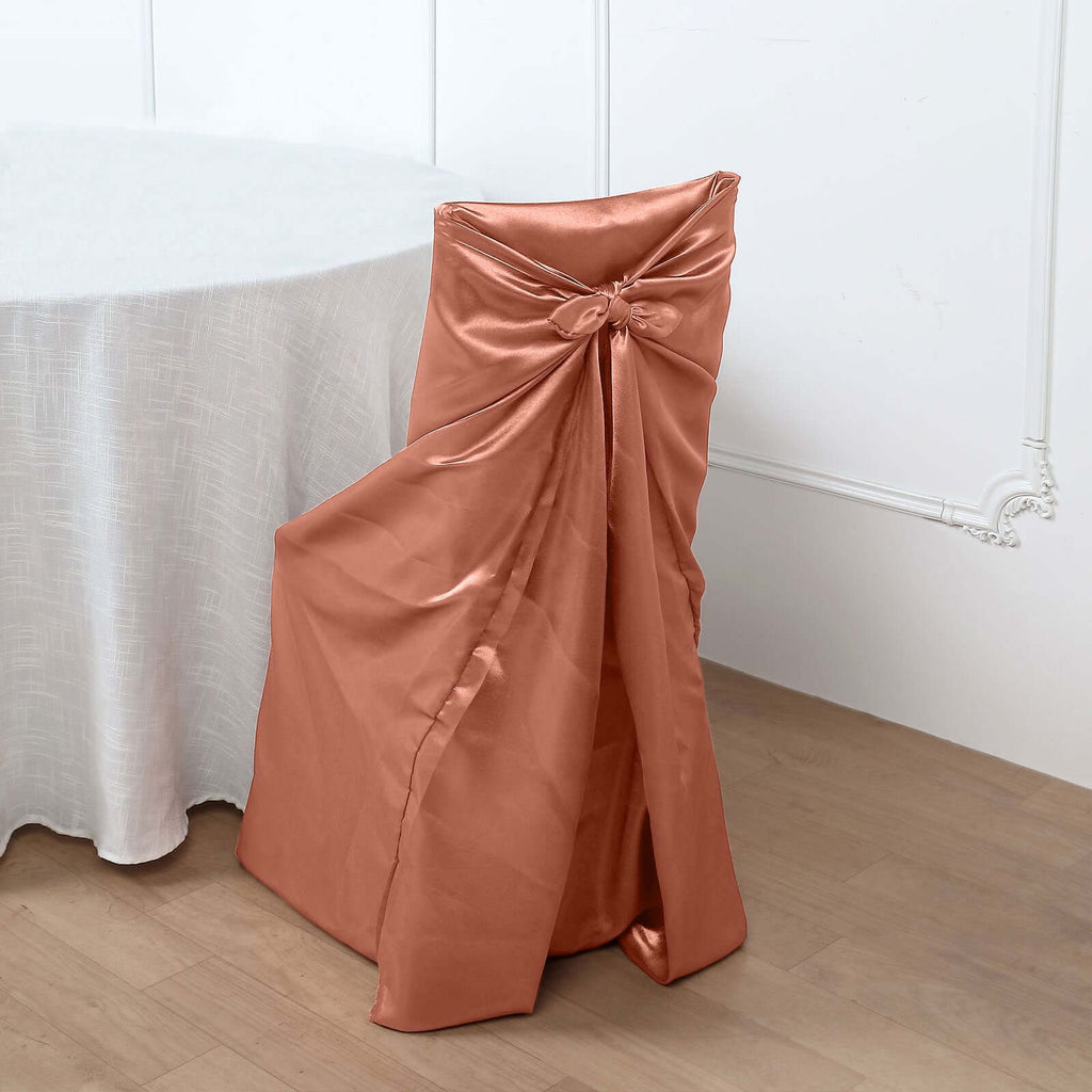 Terracotta (Rust) Satin SelfTie Universal Chair Cover, Folding, Dinin