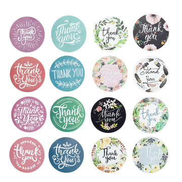 1000Pcs 1.5" Thank You Assorted Styles Sticker Rolls, Labels and Seals For DIY Envelope - Round