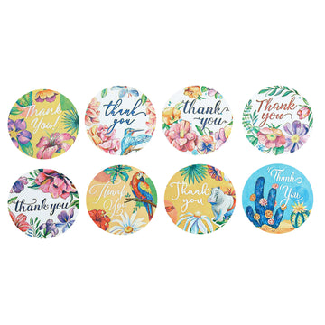 500Pcs 1.5" Thank You Tropical Colorful Floral Stickers Roll, Labels For DIY Envelope Seal - Round