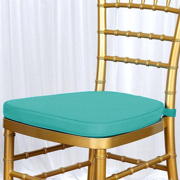 2" Thick Turquoise Chiavari Chair Pad, Memory Foam Seat Cushion With Ties and Removable Cover