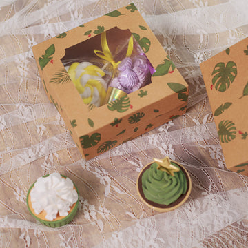 12 Pack 6"x6"x3" Tropical Leaf Cardboard Bakery Cake Pie Cupcake Box