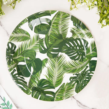 25 Pack Tropical Palm Leaf Mix 9" Dinner Paper Plates, Disposable Plates - 300 GSM