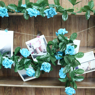 Turquoise Artificial Silk Rose Garland - Add Vibrant Beauty to Your Events