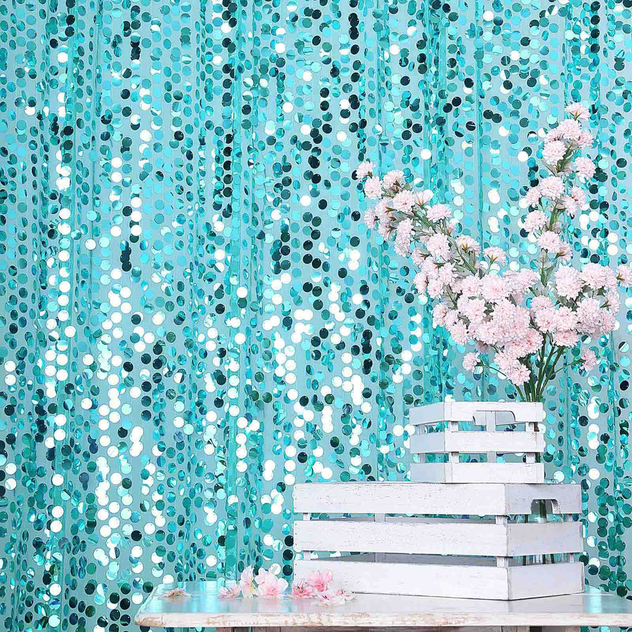 8ftx8ft Turquoise Big Payette Sequin Event Background Drapery Panel, Photo Backdrop Curtain