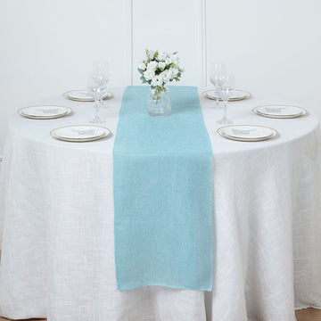 14"x108" Turquoise Boho Chic Rustic Faux Burlap Cloth Table Runner