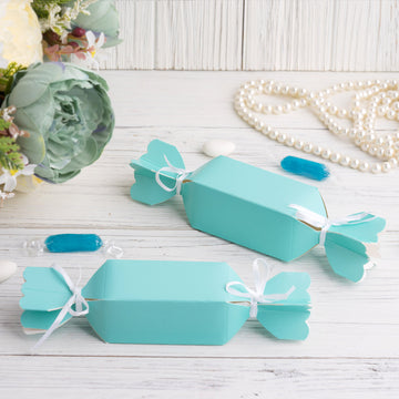 25 Pack Turquoise Candy Shape W Satin Ribbon Party Favor Gift Boxes - Clearance SALE