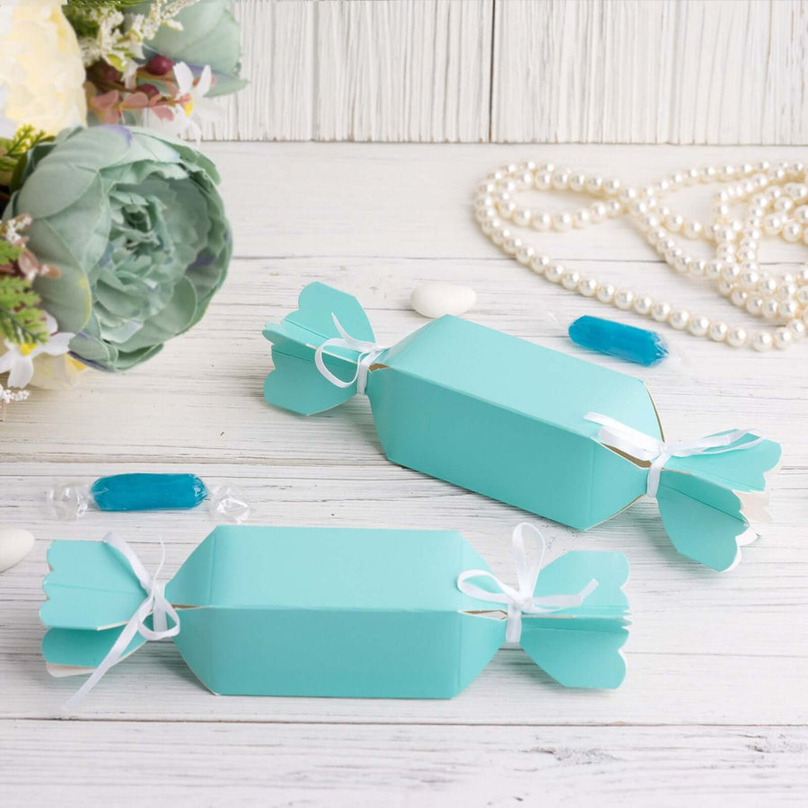 25 Pack | Turquoise Candy Shape W/Satin Ribbon Party Favor Gift Boxes - Clearance SALE