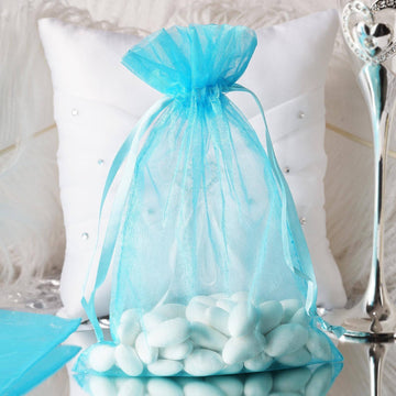 10 Pack | 6"x9" Turquoise Organza Drawstring Wedding Party Favor Bags