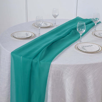 Premium Chiffon 6ft Table Runner Turquoise - Flowy & Lightweight Table Decor