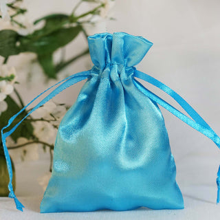 Turquoise Satin Drawstring Wedding Party Favor Gift Bags