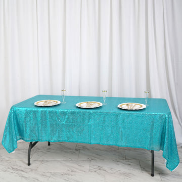 60"x102" Turquoise Seamless Premium Sequin Rectangle Tablecloth