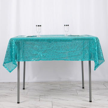54"x54" Turquoise Seamless Premium Sequin Square Tablecloth