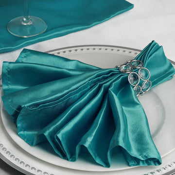5 Pack Turquoise Seamless Satin Cloth Dinner Napkins, Wrinkle Resistant 20"x20"