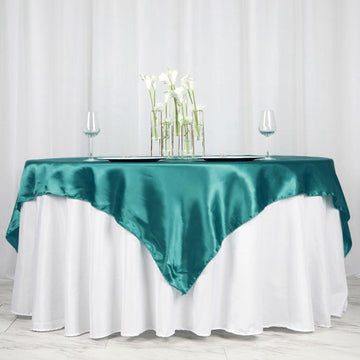 72" x 72" Turquoise Seamless Satin Square Tablecloth Overlay