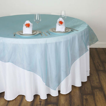 60"x60" Turquoise Sheer Organza Square Table Overlay