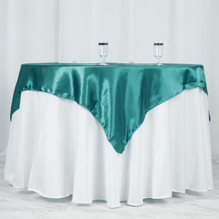 Enhance Your Event Decor with the Turquoise Square Satin Table Overlay