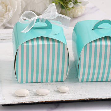 10 Pack 3.5" Turquoise White Striped Cupcake Candy Treat Gift Boxes