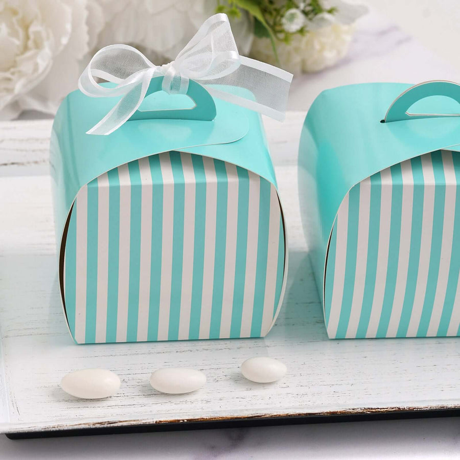 10 Pack | 3.5inch Turquoise/White Striped Cupcake Candy Treat Gift Boxes