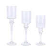 Set of 3 | Clear Long Stem Cylinder Glass Vase Candle Holders #whtbkgd